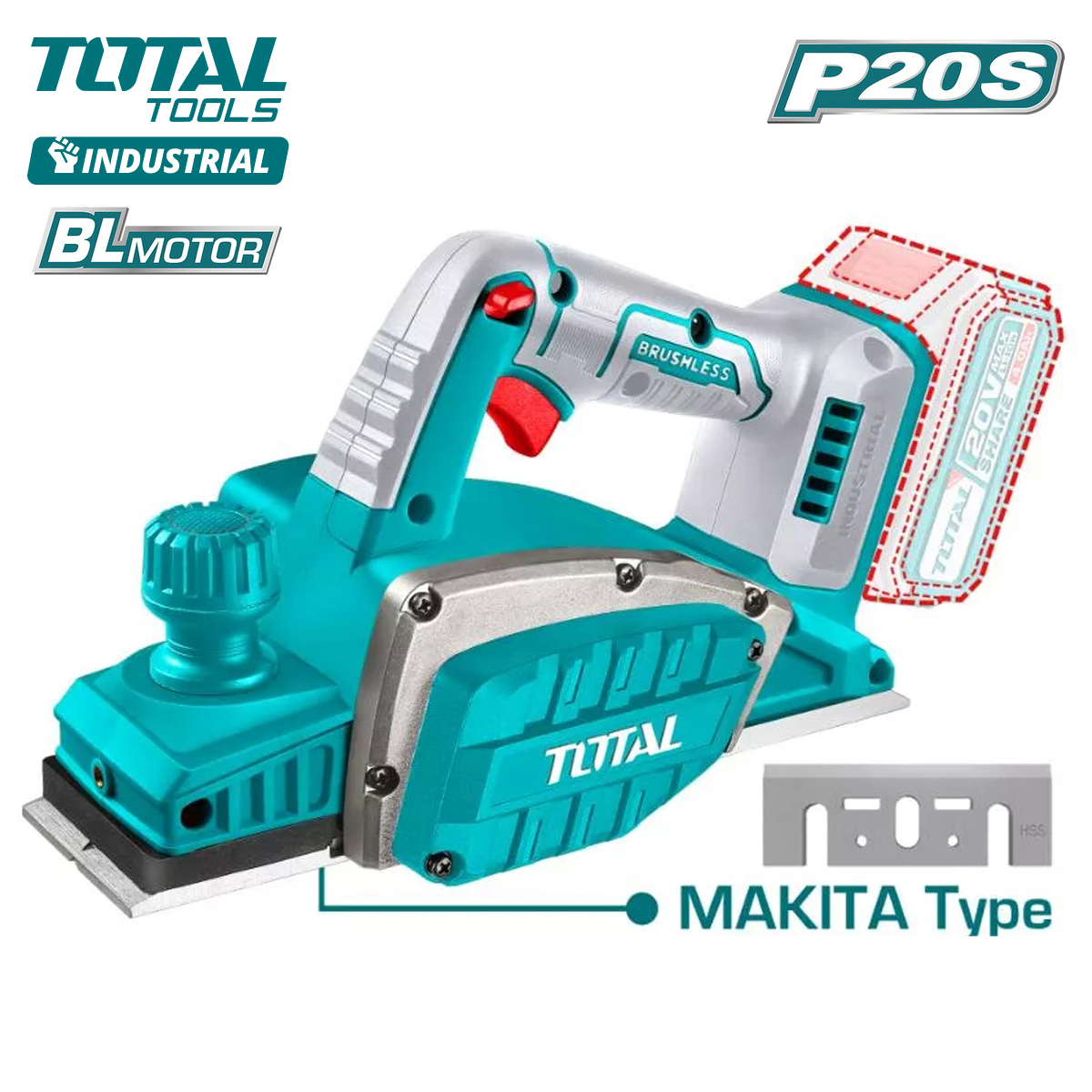 Рубанок аккумуляторный TOTAL TRLI20401